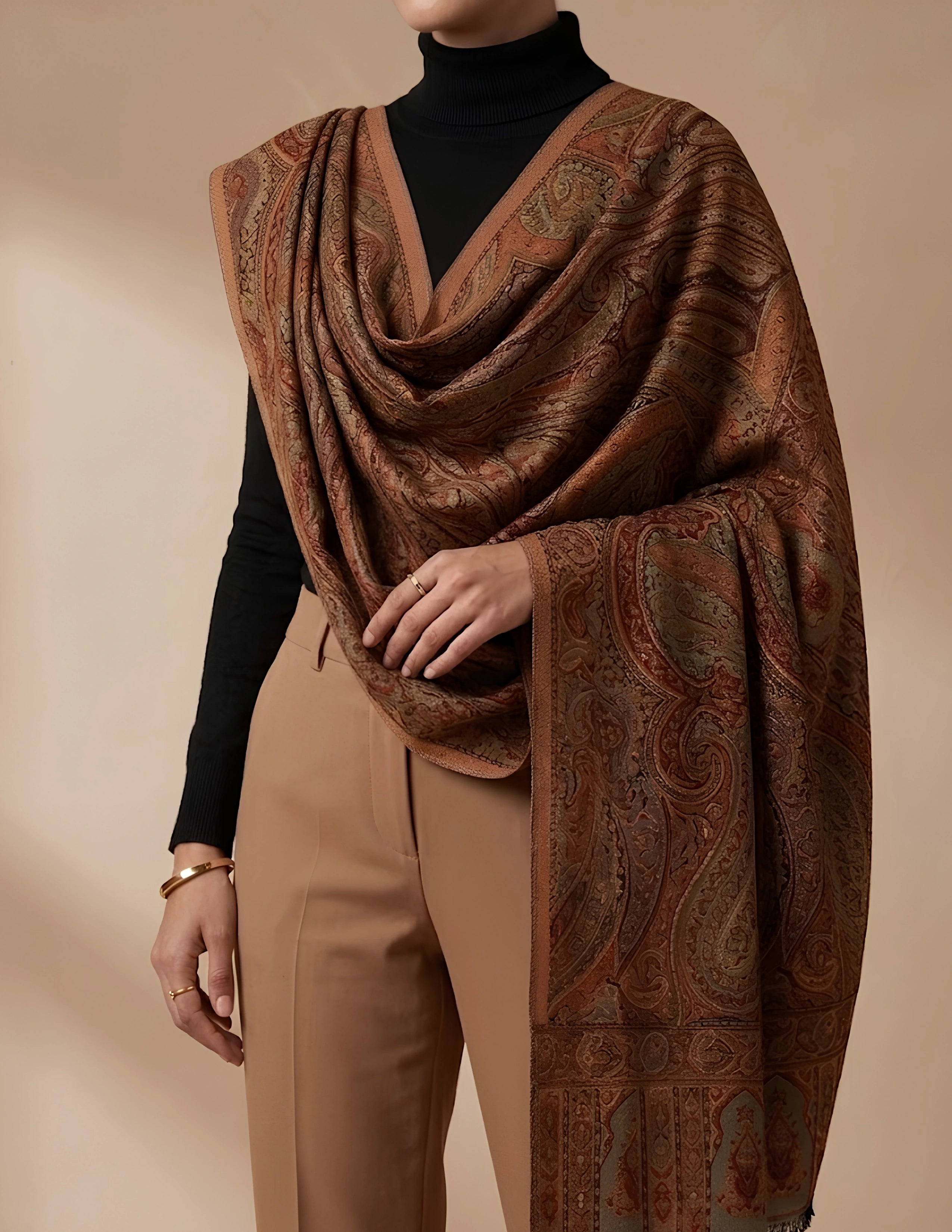 Meer Jamawar Kashmiri Stole (Unisex) – Chestnut Micro Modal