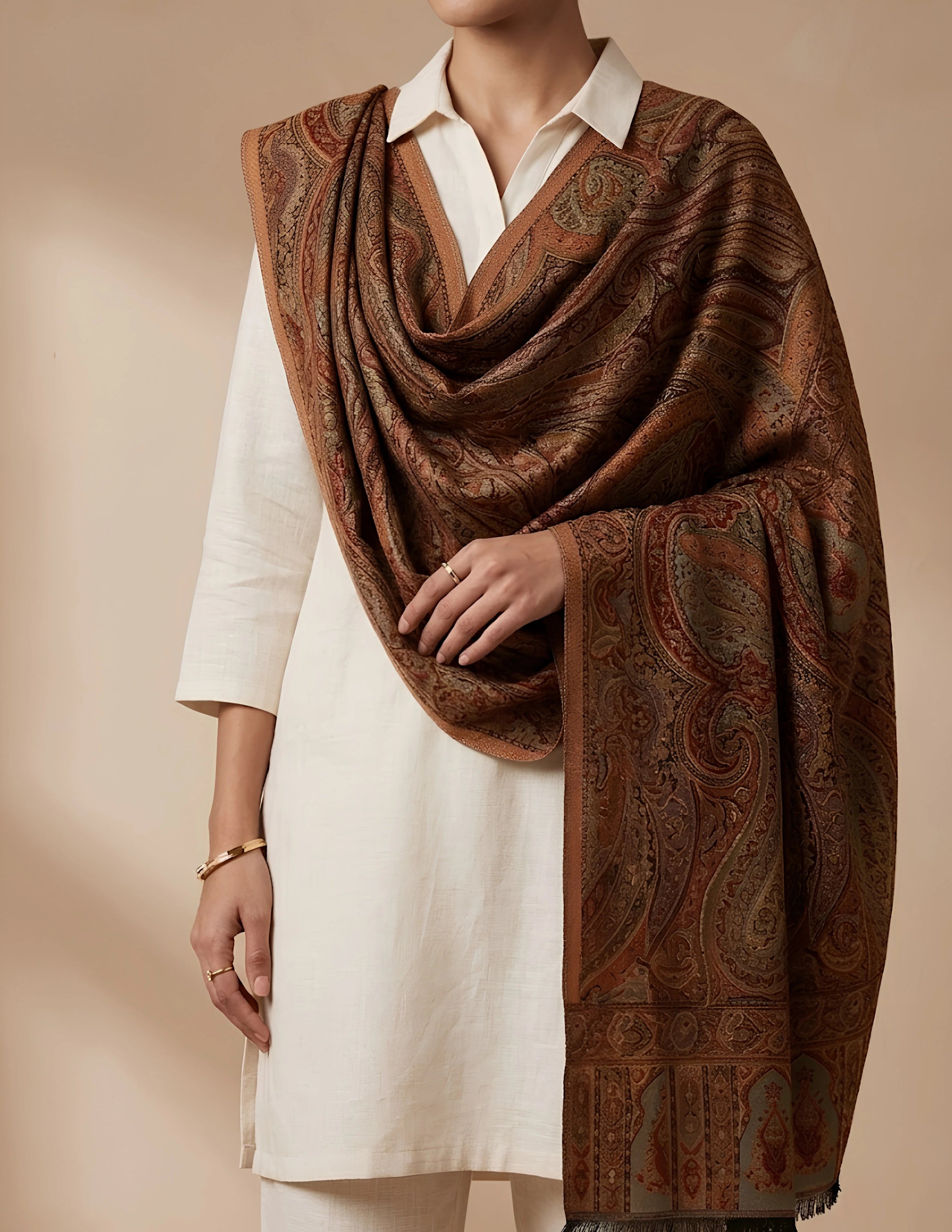 Meer Jamawar Kashmiri Stole (Unisex) – Chestnut Micro Modal