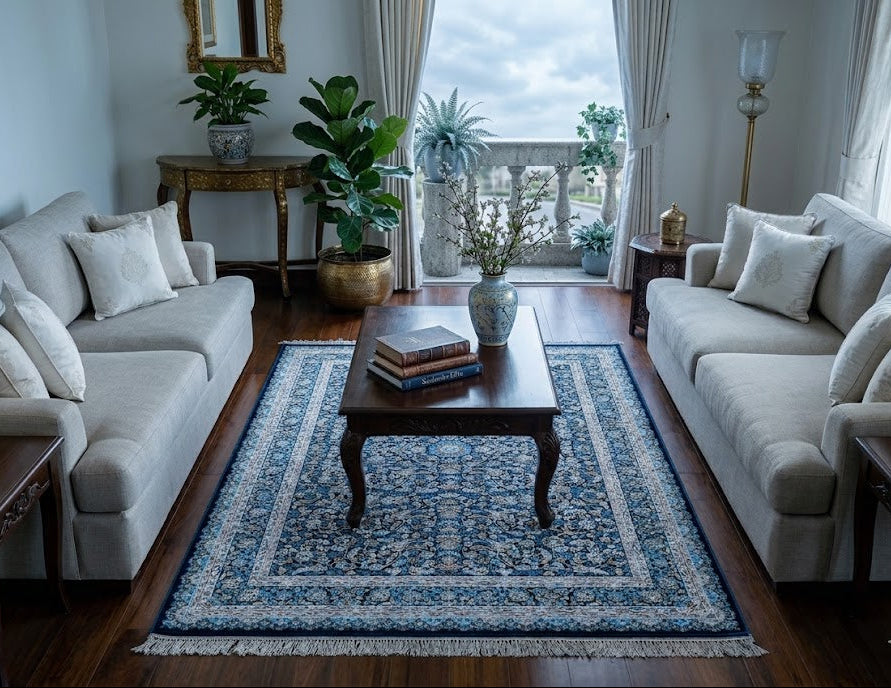 Mehrnaz Silk Medallion Rug – Kashmiri Inspired Floral Weave