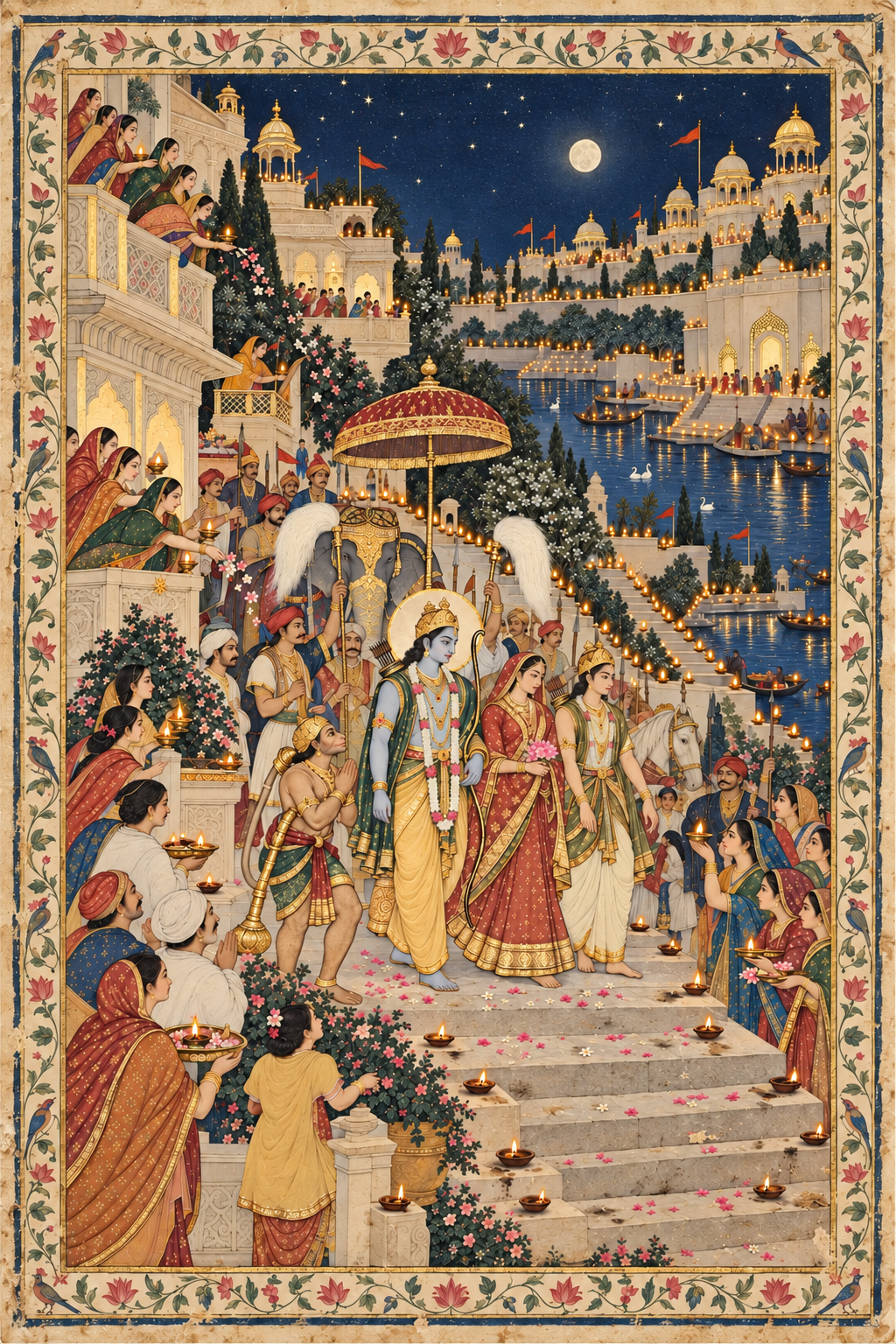Pichwai Art Print – The Return to Ayodhya by Lamplight