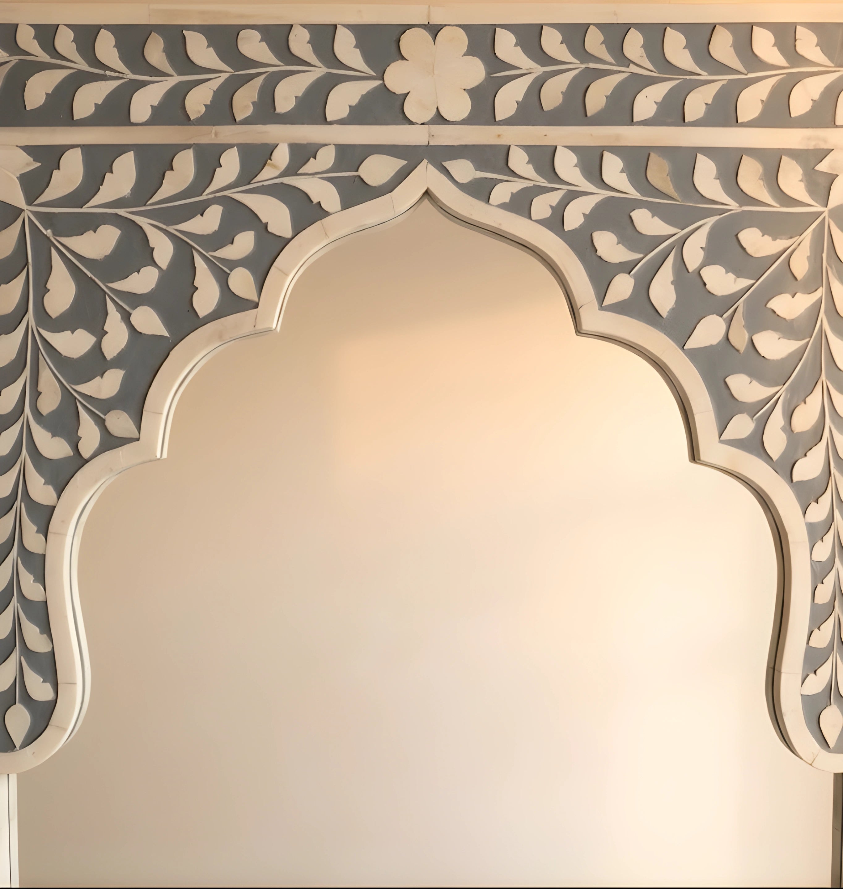 Mughal Bloom Bone Inlay Arched Mirror