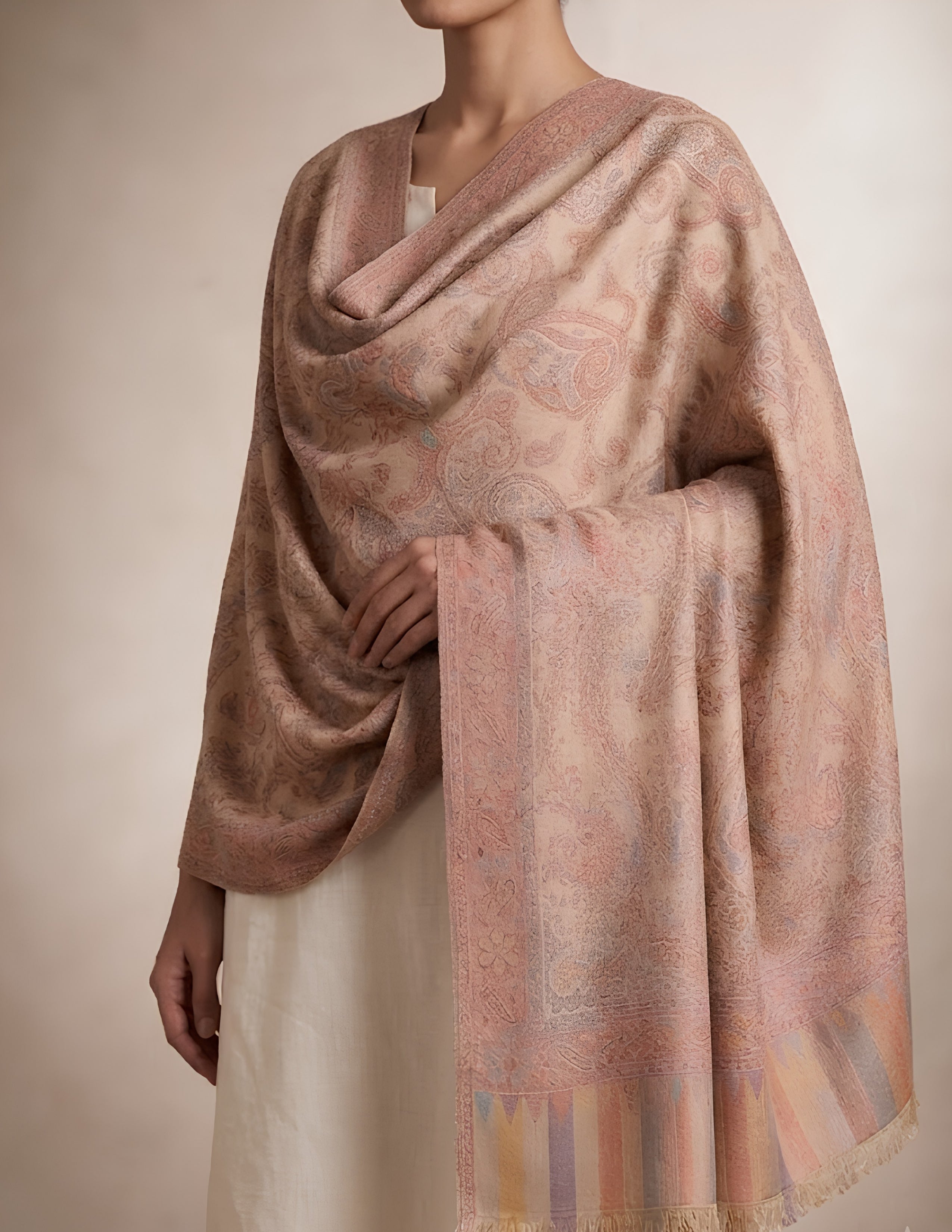 Naazneen Jamawar Kashmiri Stole (Unisex) – Ivory Paisley Micro Modal