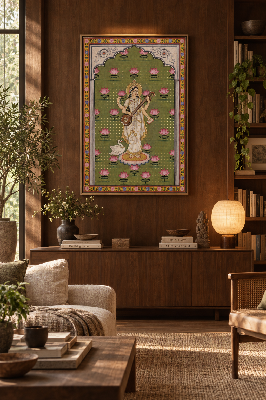 Art print - “Padmasaraswati”: Goddess Saraswati with Veena, Lotus & Swan