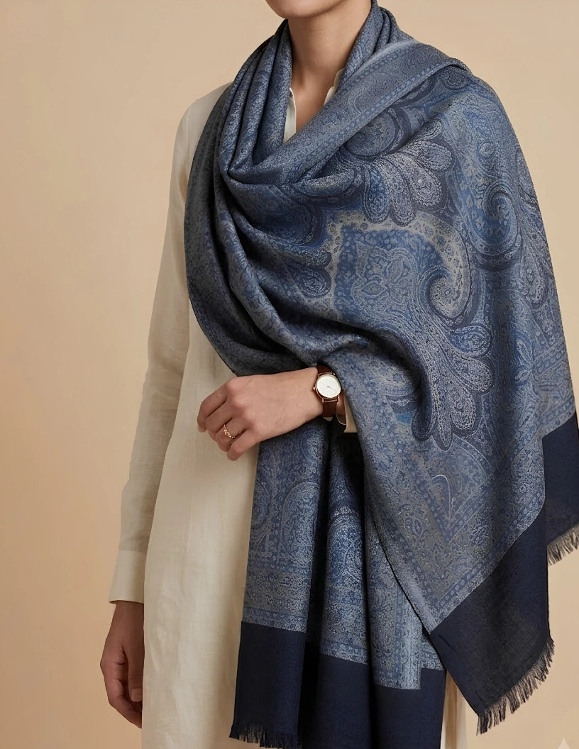Parizaad Jamawar Kashmiri Stole (Unisex) – Midnight Blue Micro Modal