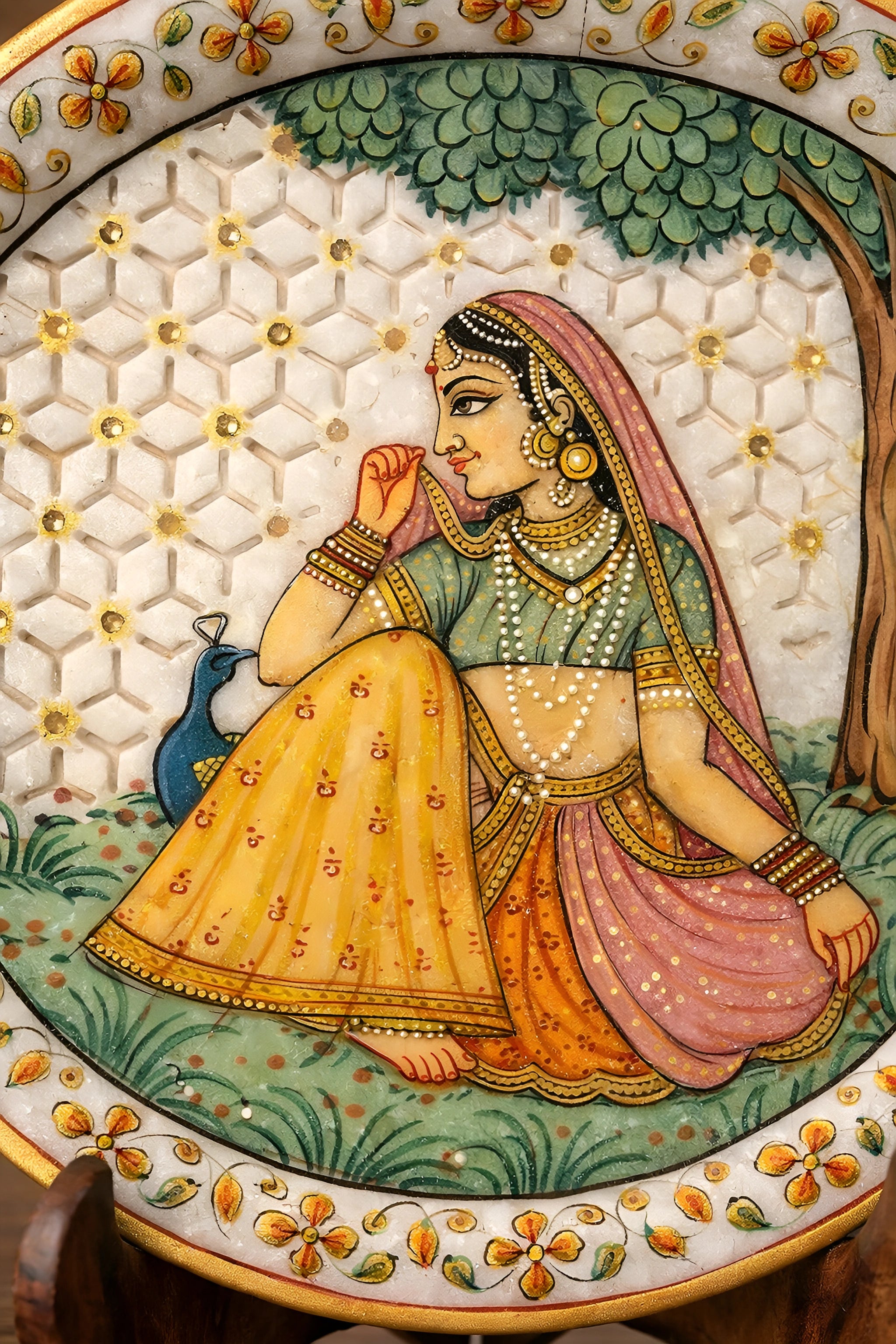 Garden Reverie of Rajputana – Rajasthani Miniature Marble Plate