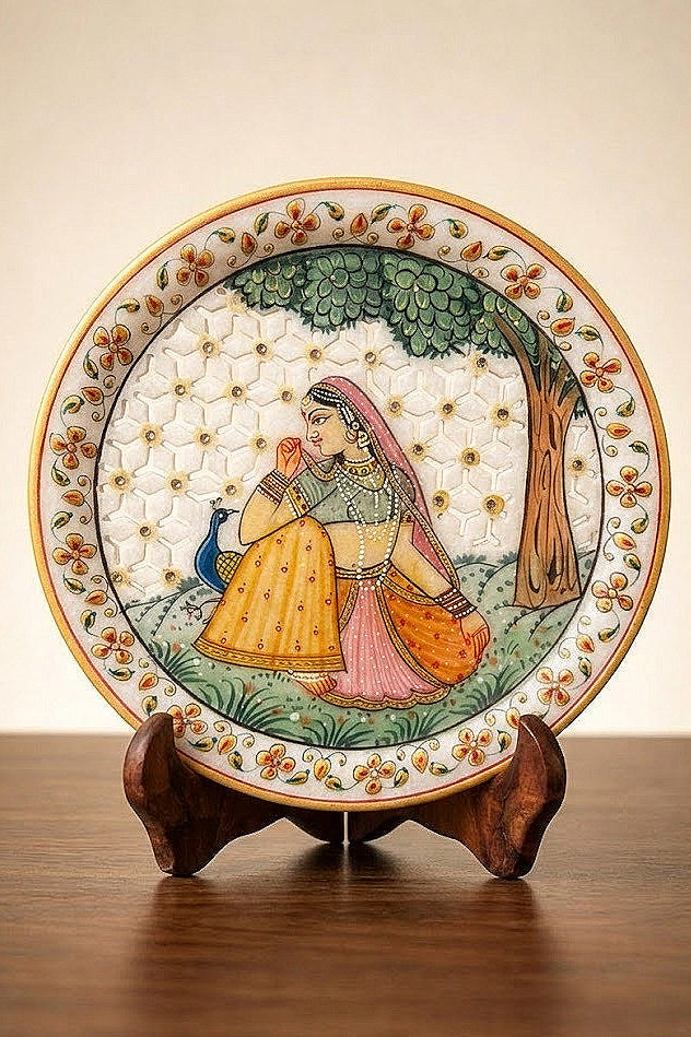 Garden Reverie of Rajputana – Rajasthani Miniature Marble Plate