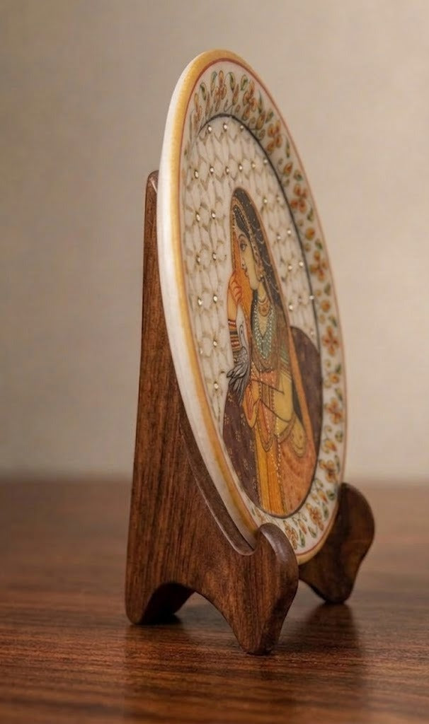 Whisper of the Palace Garden – Rajasthani Miniature Marble Plate