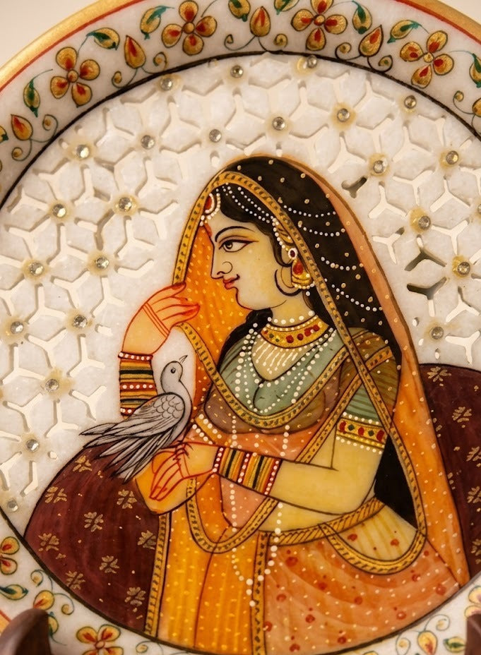Whisper of the Palace Garden – Rajasthani Miniature Marble Plate