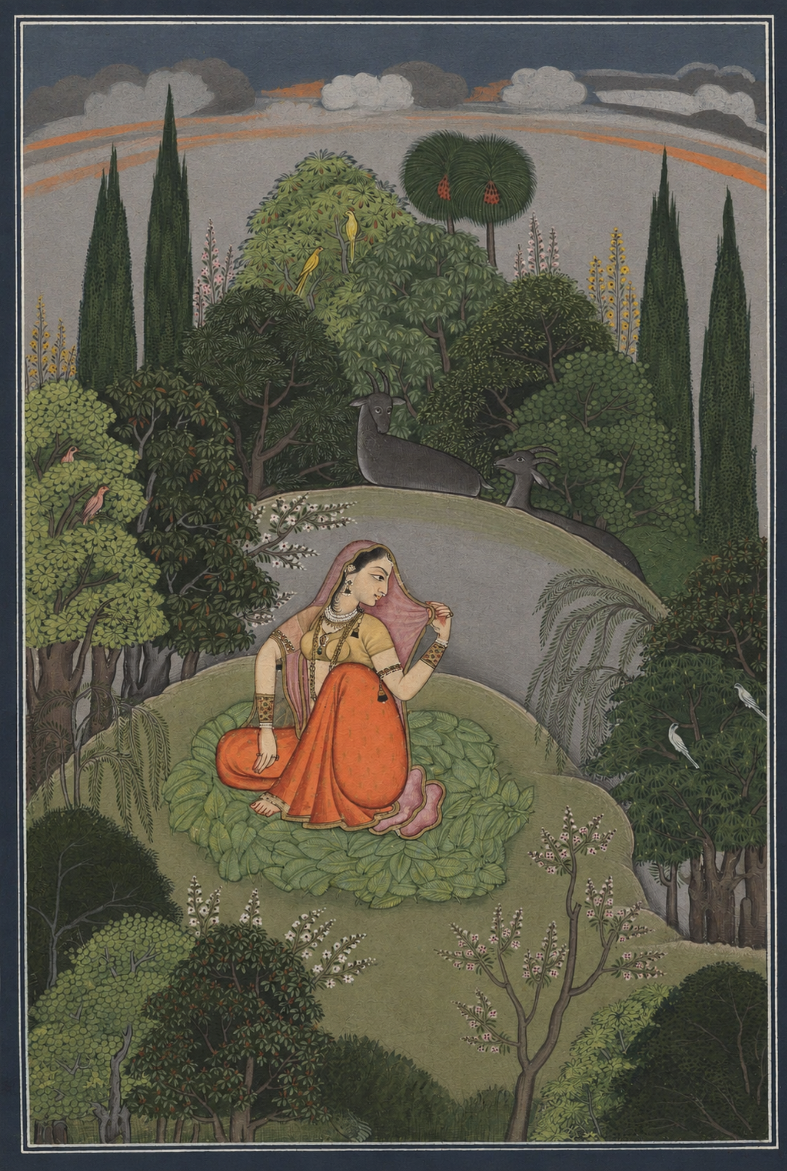 'Utka Nayika: The Heroine Awaiting Her Absent Lover' Canvas Cloth Print, c.1760