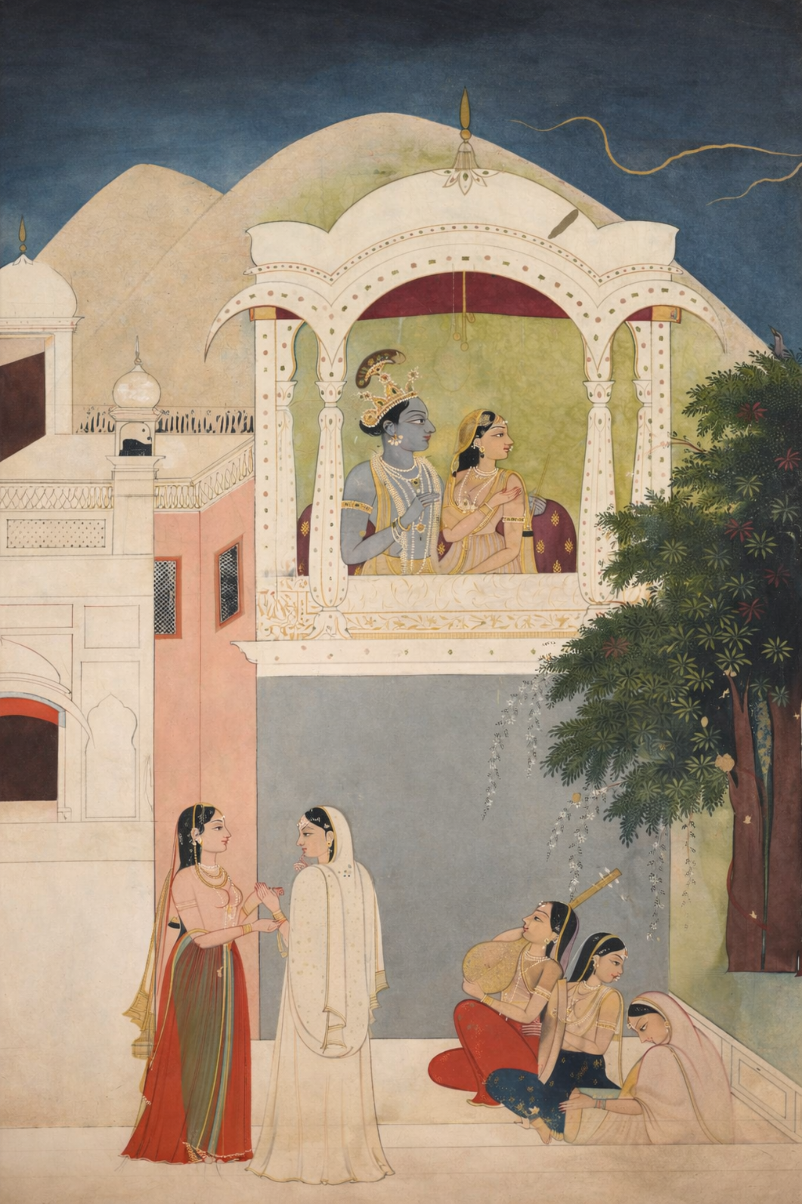 'Radha and Krishna Seated on a Balcony' Canvas Cloth Print, c.1760