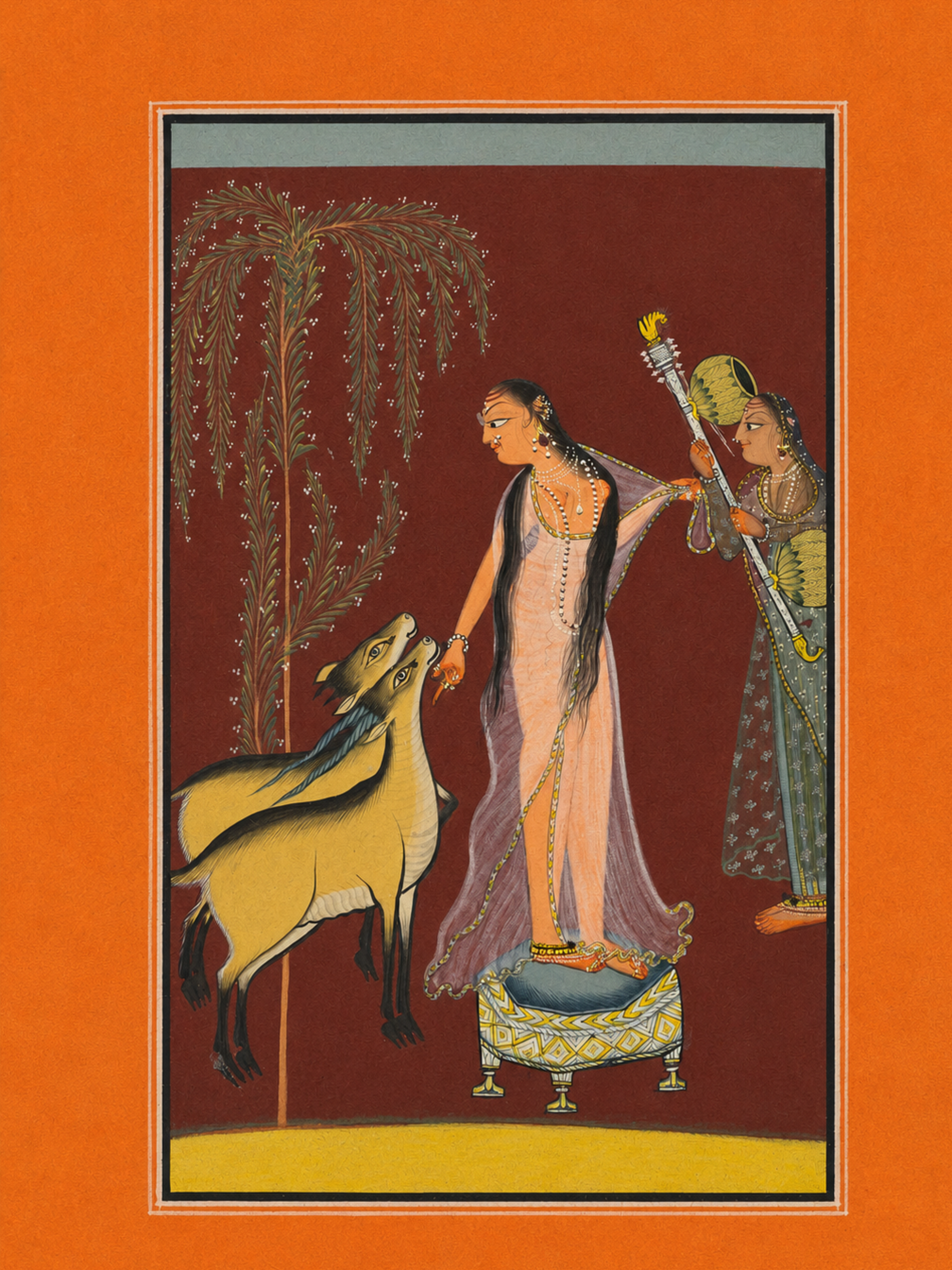 'Heroine with Attendant and a Pair of Deer' Canvas Cloth Print, c.1715