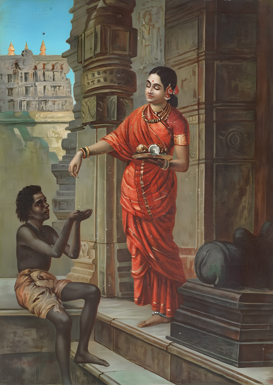 Raja Ravi Varma – "Mandodari" (1910): A Portrait of Virtue, Charity, and Quiet Devotion
