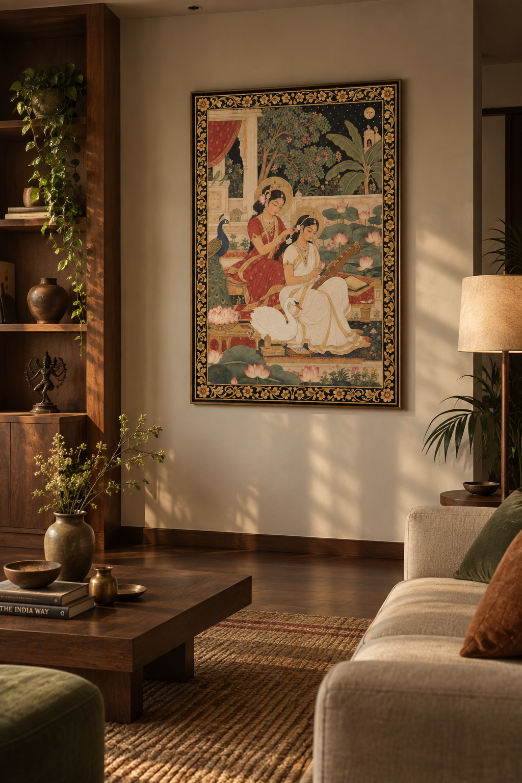 Art print - “Raag Anuragini”: Goddess Saraswati & Companion in a Sacred Garden