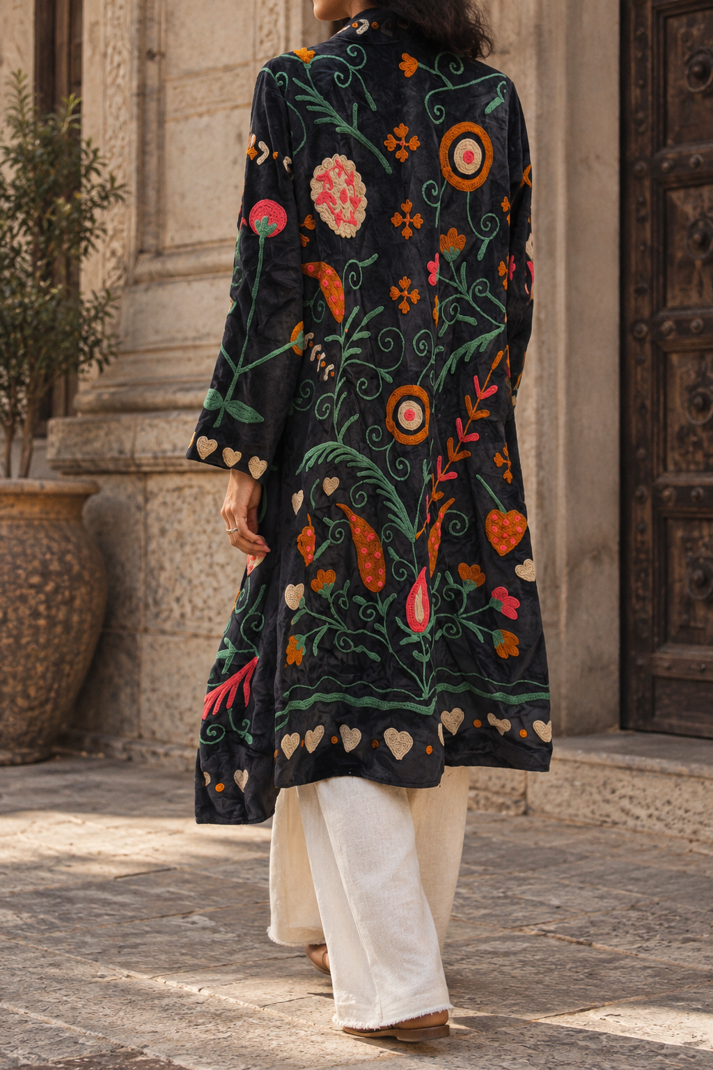 Rangrez Coat (Unisex) – Black Multicolour Embroidered Coat