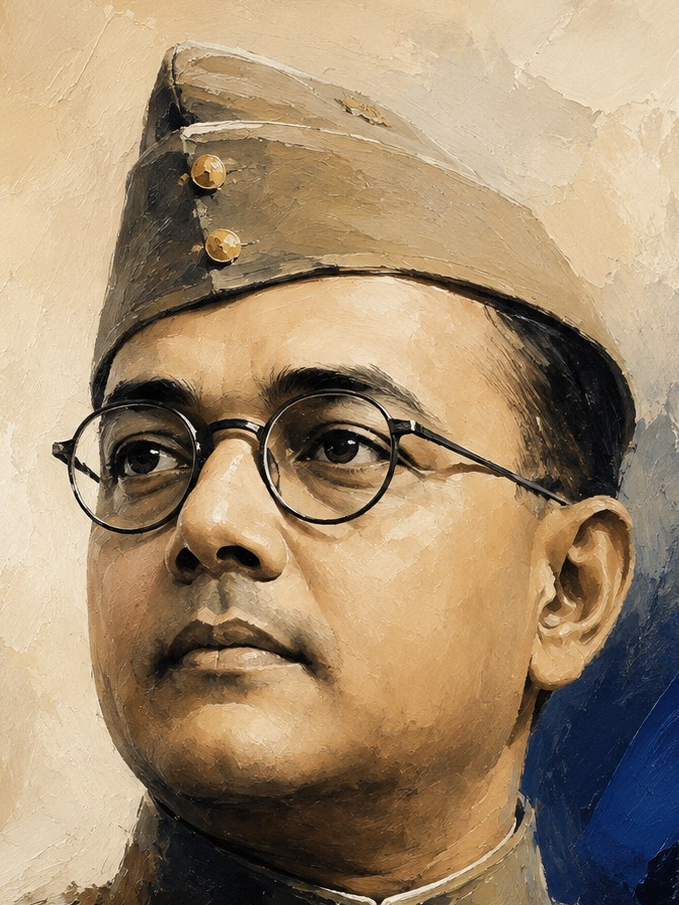 Handpainted – “Netaji”: Subhas Chandra Bose, Contemporary Heritage Painting