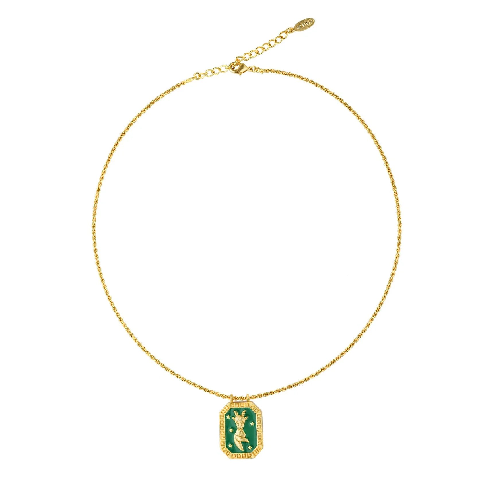 Full-length gold Capricorn zodiac necklace with tablet-shaped charm