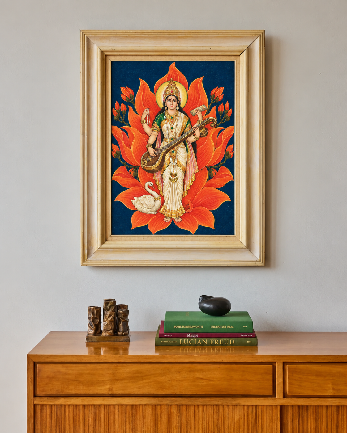 Art Print – “Vagdevi”: Goddess Saraswati with Veena and Swan