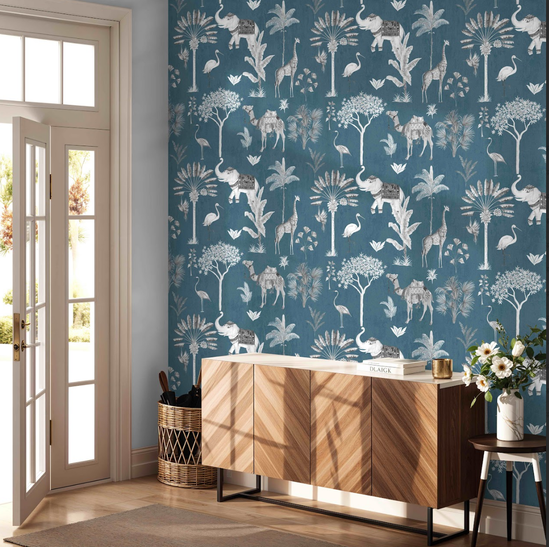 March of Majesty Neel Gaj wallpaper - Customized traditional animal wallpaper with elephants and birds