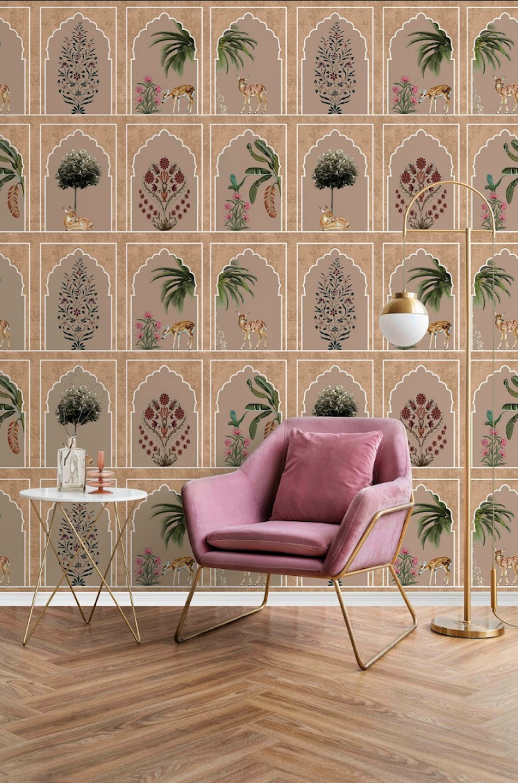 Heritage Saraswati Udyaan wallpaper - Customized indian traditional garden pattern wallpaper