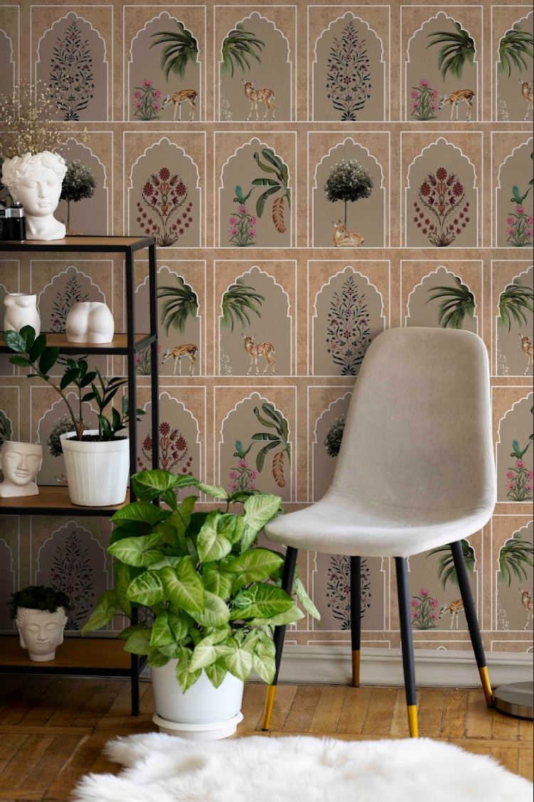 Heritage Saraswati Udyaan wallpaper - Customized indian traditional garden patterned wallpaper