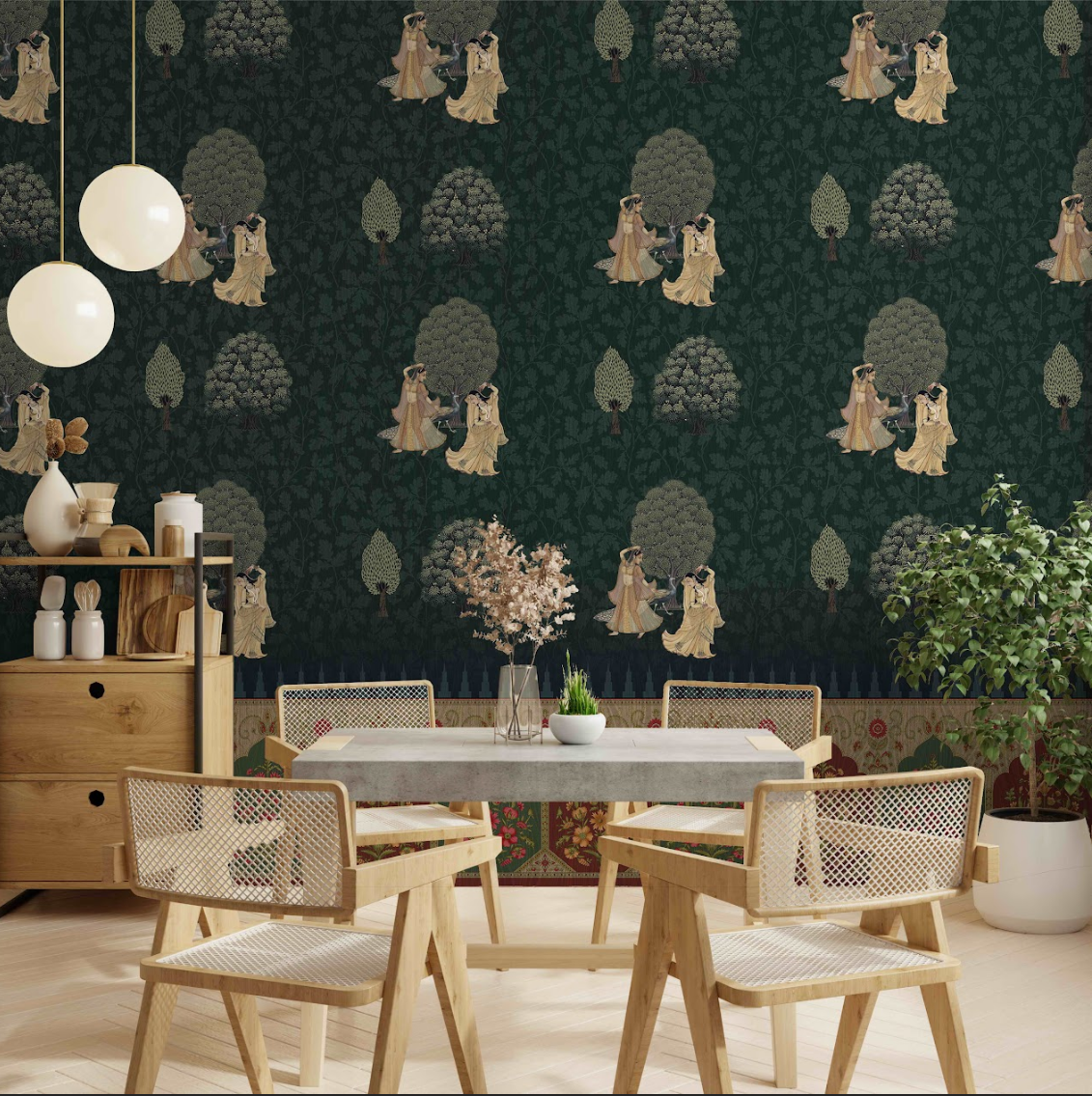 Painted Legacies Miniature wallpaper - Customized indian traditional Radha-Krishna wallpaper for living room