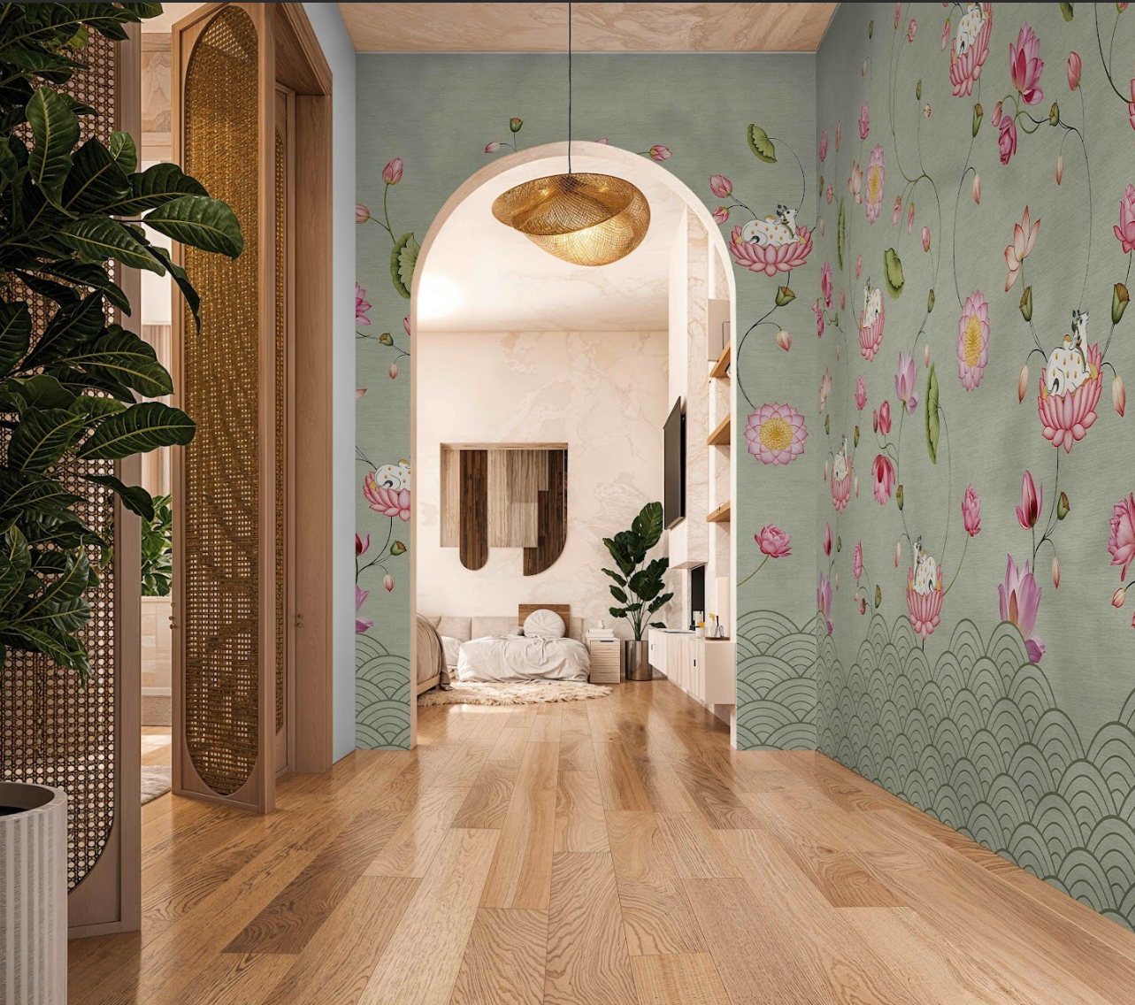 Eternal Lotus wallpaper - Customized animal and floral wallpaper