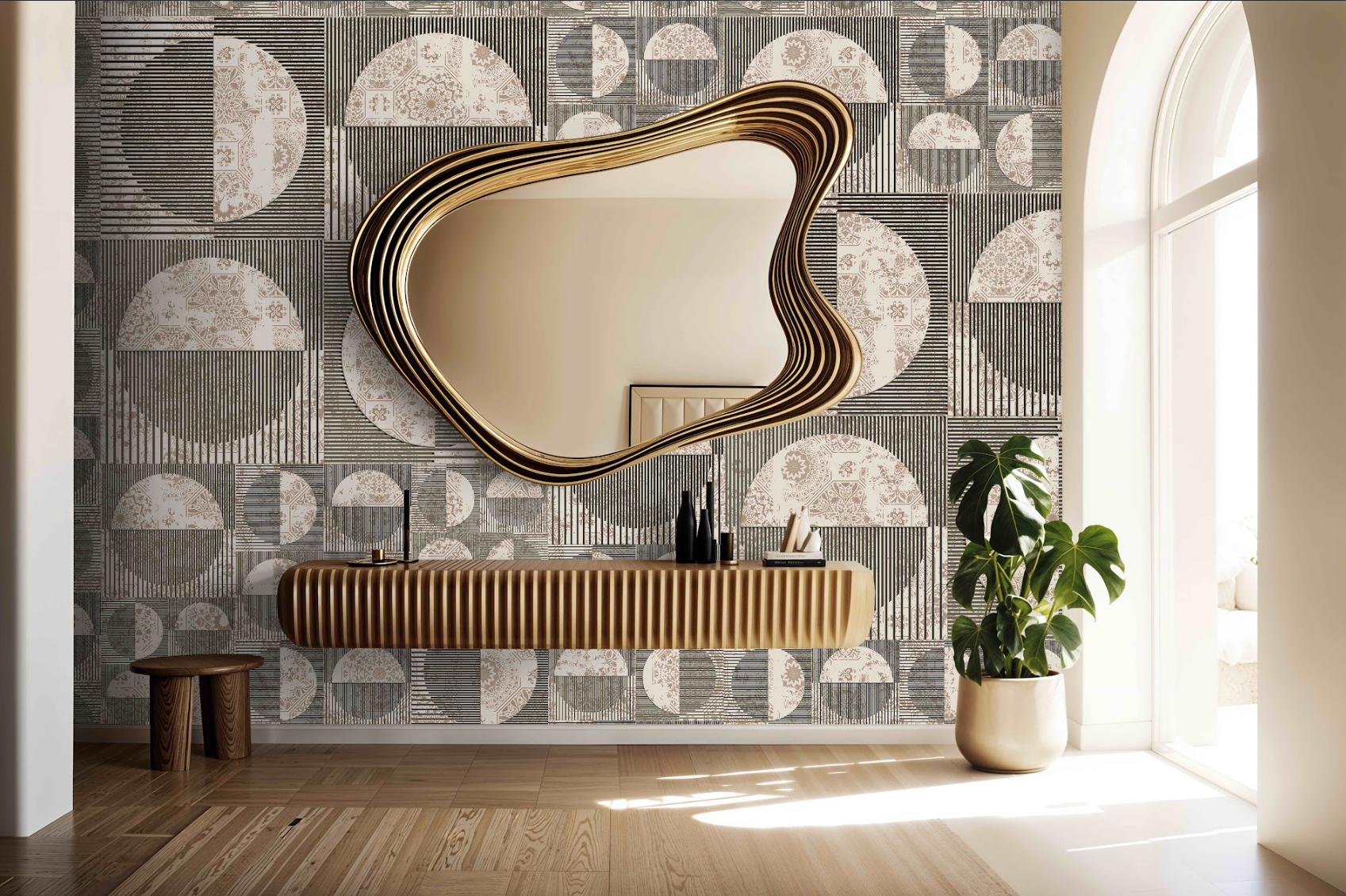 Palace Geometry Jaali Jharokha wallpaper - Customized geometric patterened wallpaper - traditional wallpaper