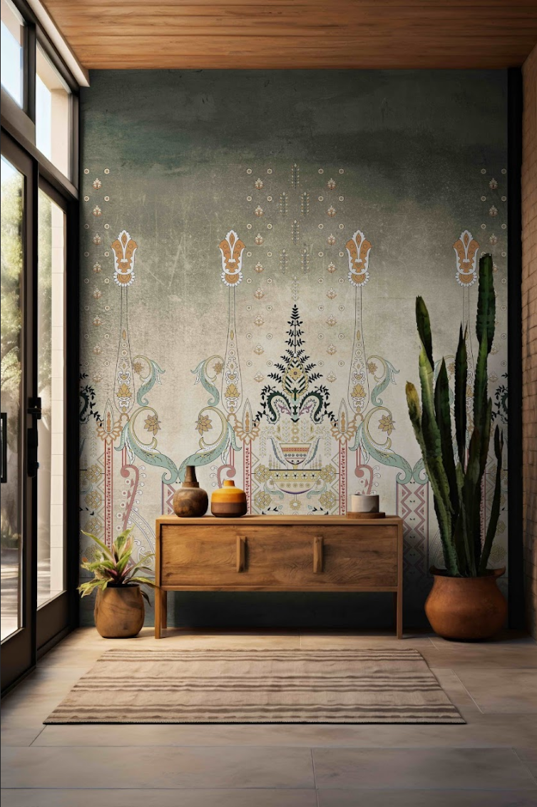 Floral Whispers Pushpa Vritti wallpaper - Customized Indian floral pattern wallpaper