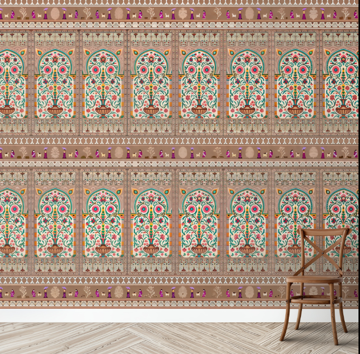 Lyrical Bloom Gitanjali wallpaper - customized traditional floral pattern wallpaper for living room