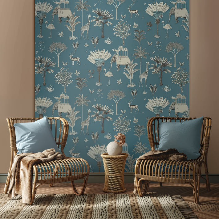 vintage indigo indian wallpaper - customized animal wallpaper with elephants