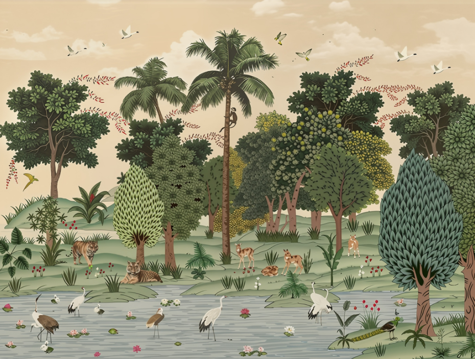 serene wildlife ranthambore forest wallpaper - customized forest wallpaper for bed room