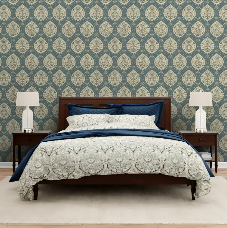 Block Elegance Gulmohar wallpaper - customized floral block print wallpaper buy now