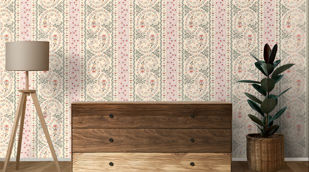 Naveli Suhaag wallpaper - customized pink and green floral pattern wallpaper