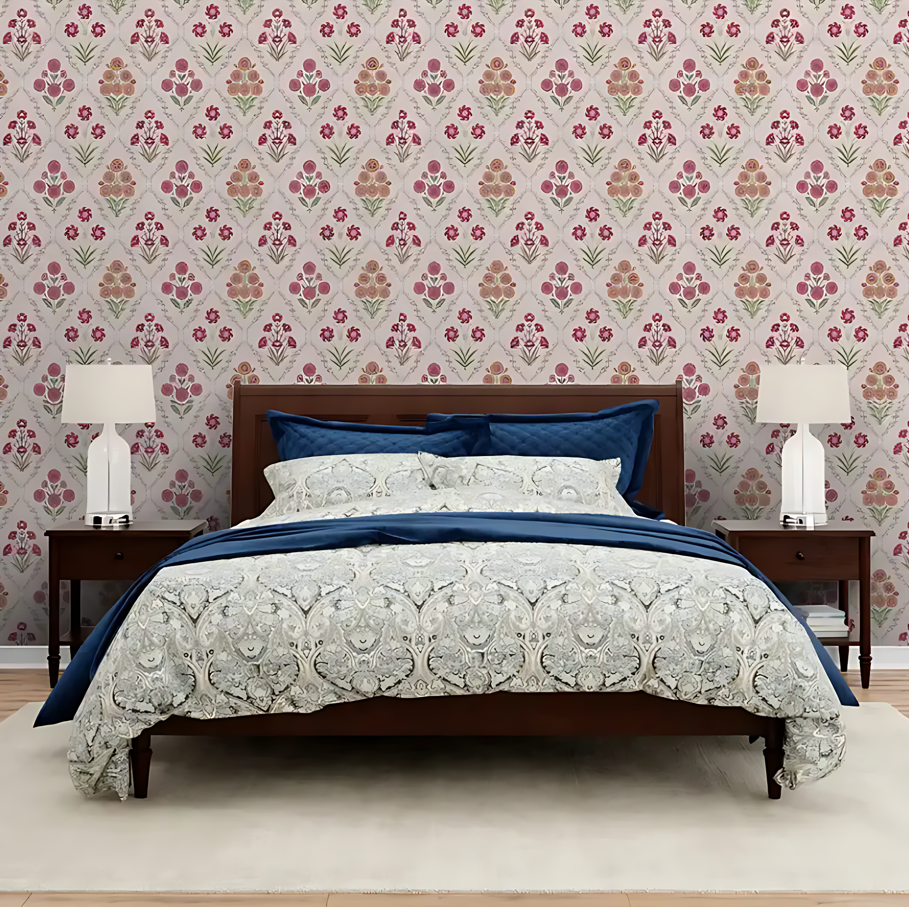 Blooming Grace Phulwari wallpaper - customized pink and purple floral patterned wallpaper
