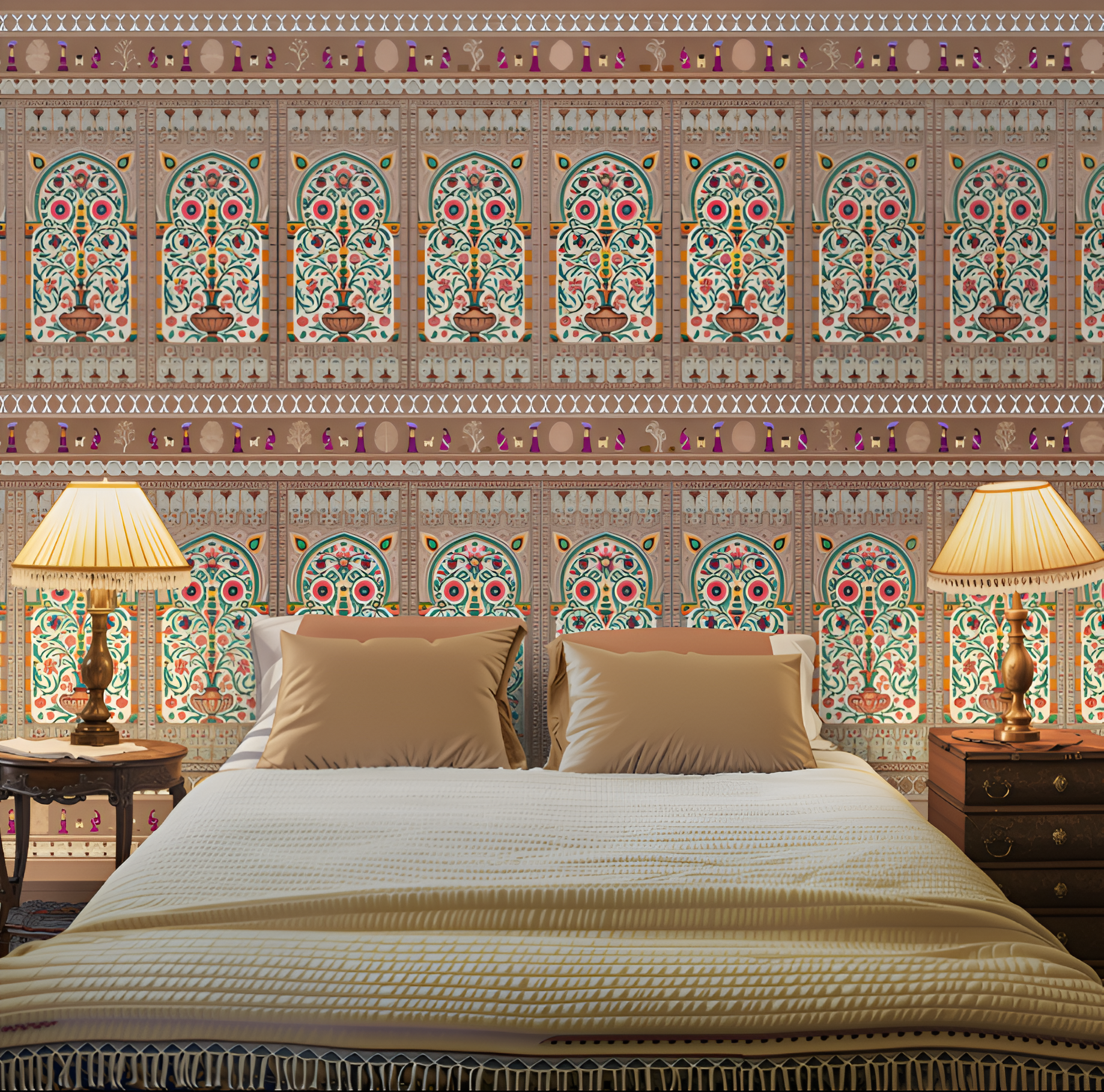 Lyrical Bloom Gitanjali wallpaper - customized traditional floral pattern wallpaper for bed room