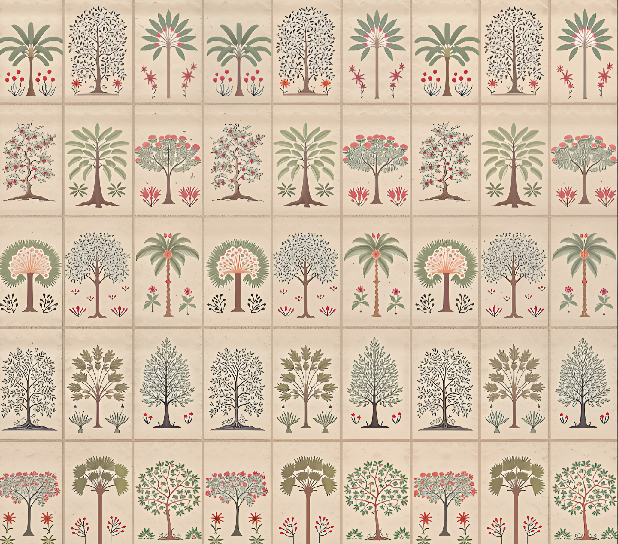 Pravaah Beige Botanical wallpaper - Customized tree and floral wallpaper for living room