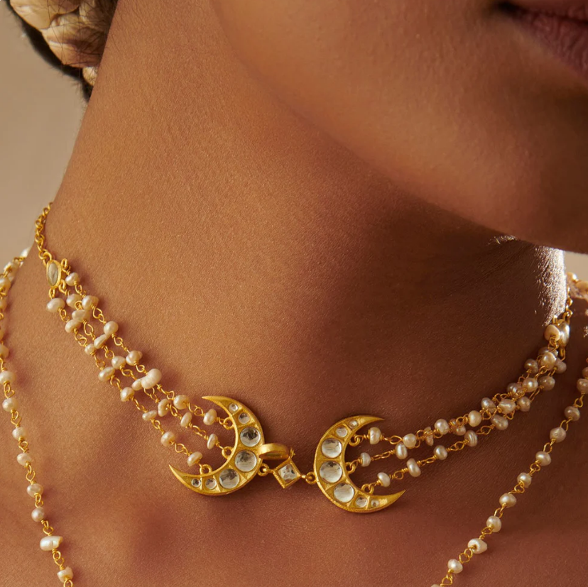 Chaand Roop Choker Necklace with Mirror Polki and Pearls