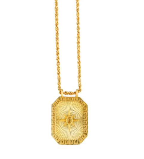 Pisces Zodiac Tablet Reversible Necklace with Aquamarine