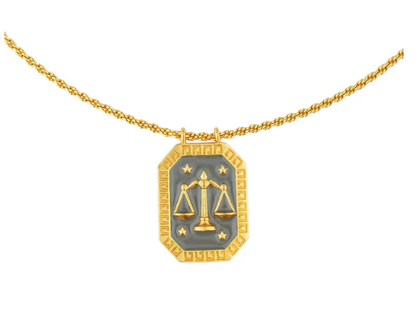 Libra Zodiac Tablet Reversible Necklace with Opal