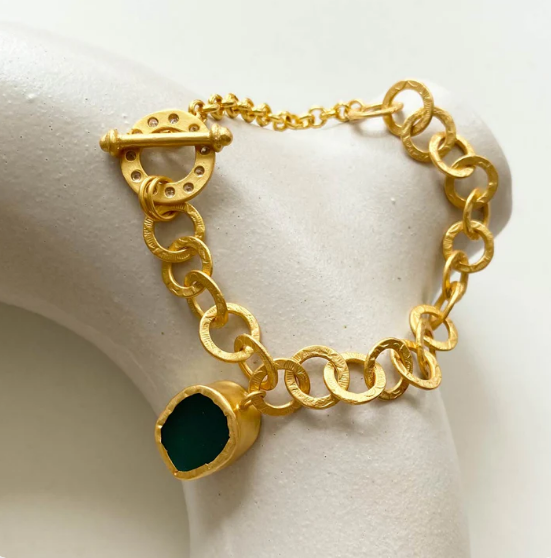The Gorgeous Slip-It-On Green Chalcedony Gold Bracelet