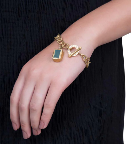 The Gorgeous Slip-It-On Green Chalcedony Gold Bracelet