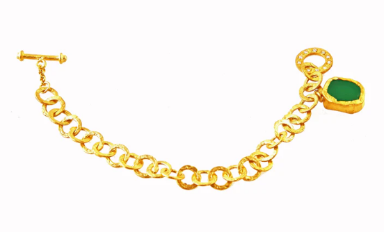 The Gorgeous Slip-It-On Green Chalcedony Gold Bracelet