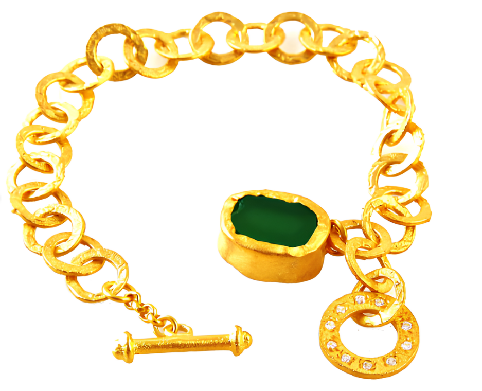 The Gorgeous Slip-It-On Green Chalcedony Gold Bracelet
