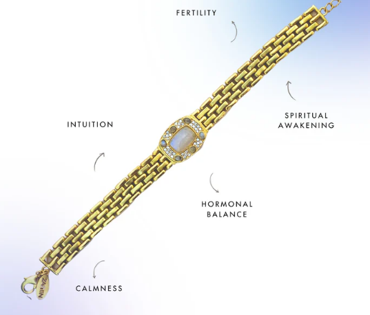 polished gold-tone moonstone bracelet with oval stone, modern unisex daily wear jewelry