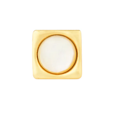 Top view of gold ring with square mother-of-pearl inlay