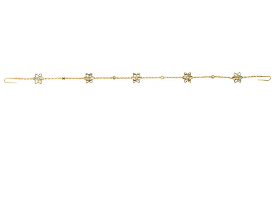 Full-length view of minimal gold matha patti with mirror polki star motifs for weddings