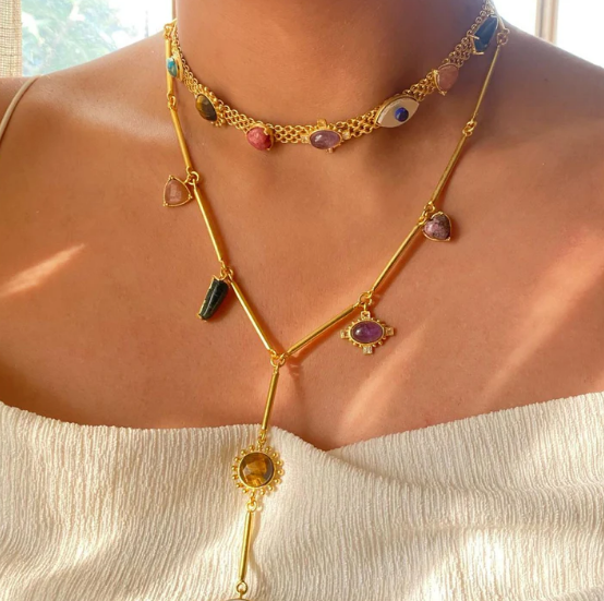 Layered Goddess Necklace Look (Set of Three: Earrings, Necklace and Choker)