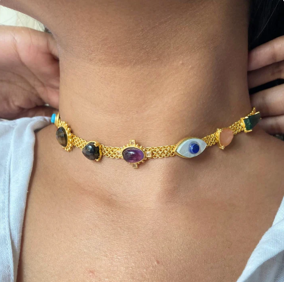 Layered Goddess Necklace Look (Set of Three: Earrings, Necklace and Choker)