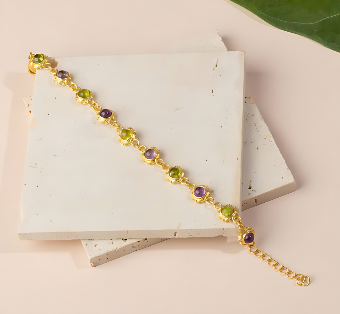 Peridot and Amethyst Unisex Bracelet
