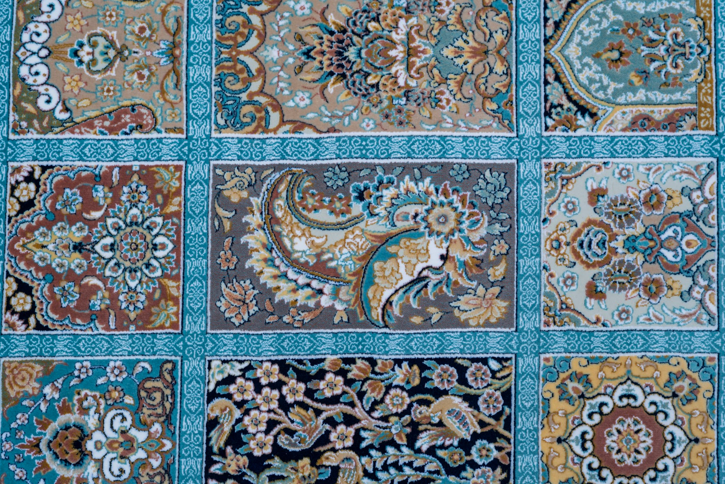 Gulnaz Compartment Silk Rug – Architectural Panel Weave